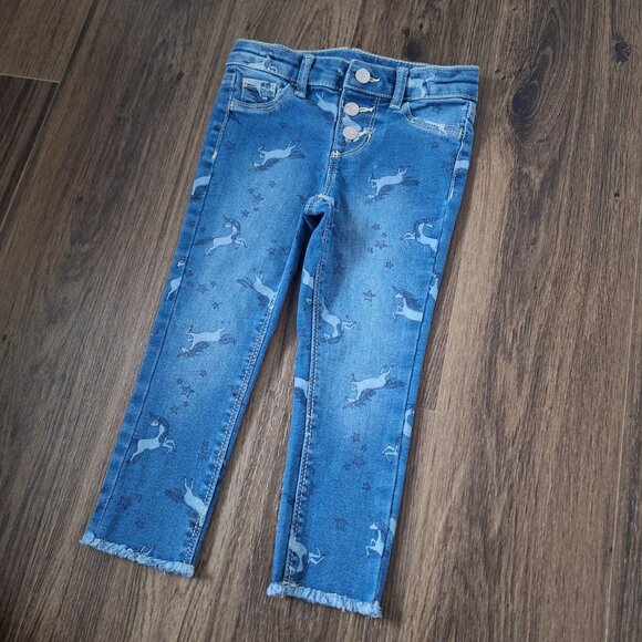 💙 Jumping Beans Girls Unicorn Print Stretch Denim Jeans Size 3T Distressed Hem - Picture 5 of 7